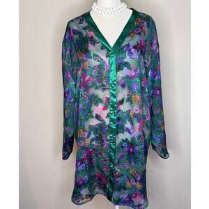 Victoria's Secret Gold Label Green Jewel Tones Satin Paisley 80s Nightgown